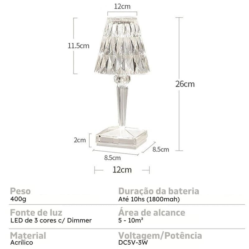 Luminária de Mesa Led Sem Fio 3 em 1 Cristalizada