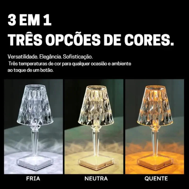 Luminária de Mesa Led Sem Fio 3 em 1 Cristalizada